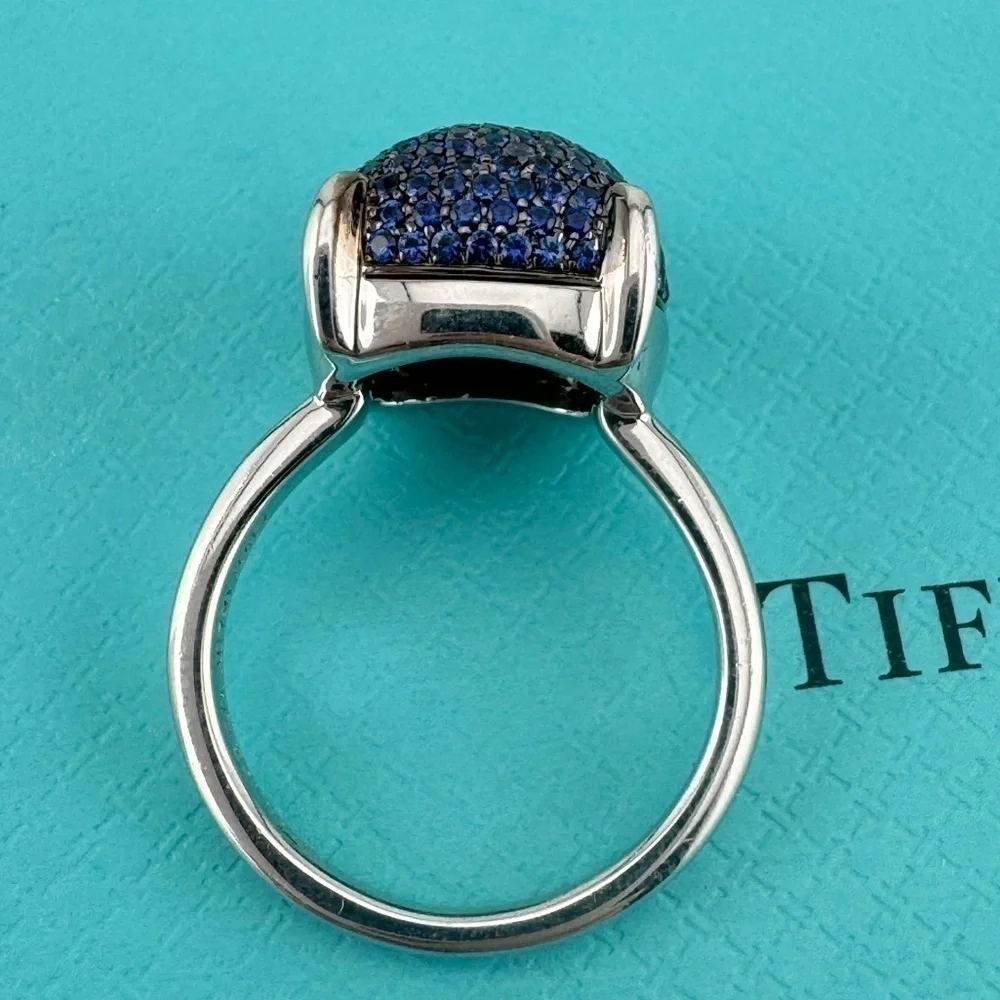 Tiffany & Co. Blue Sapphire Sugar Stack Ring 18k White Gold